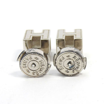 Hermes Earrings Caje De Ashe H Cube Pink Silver Plated Accessories Jewelry