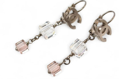 Chanel Earrings Chanel Accessories CC Logo Clear Pink Cube 08P Silver