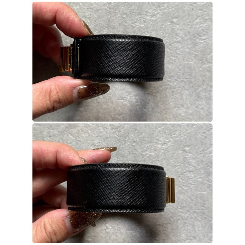 Prada Saffiano Leather Logo Belt Bracelet Turnlock Black Gold Size — view 3