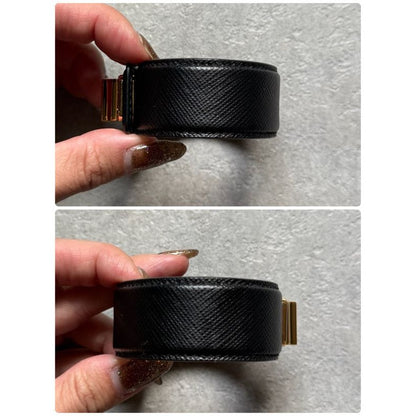 Prada Saffiano Leather Logo Belt Bracelet Turnlock Black Gold Size — view 3