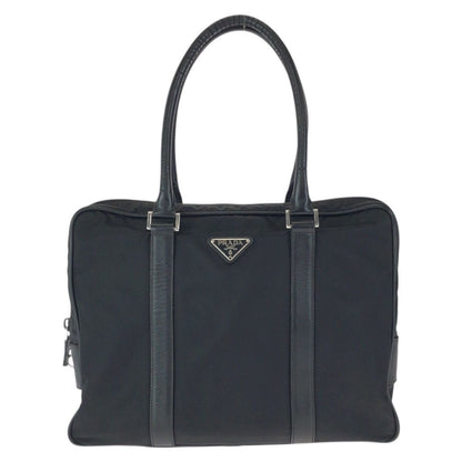 Prada Tessuto Saffiano Black Silver Nylon Leather Business Tote