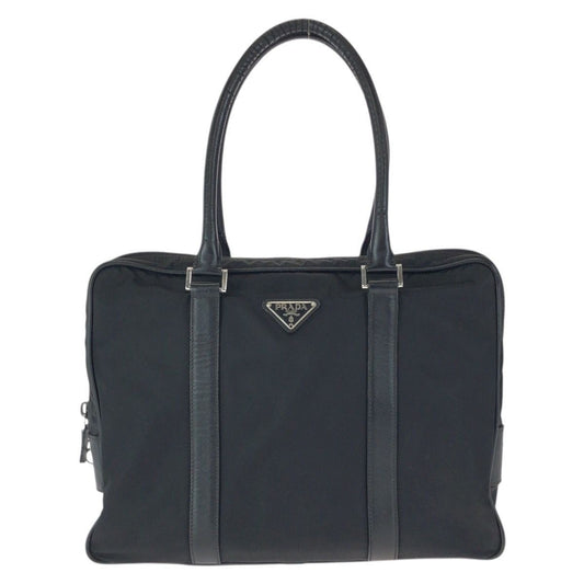 Prada Tessuto Saffiano Black Silver Nylon Leather Business Tote