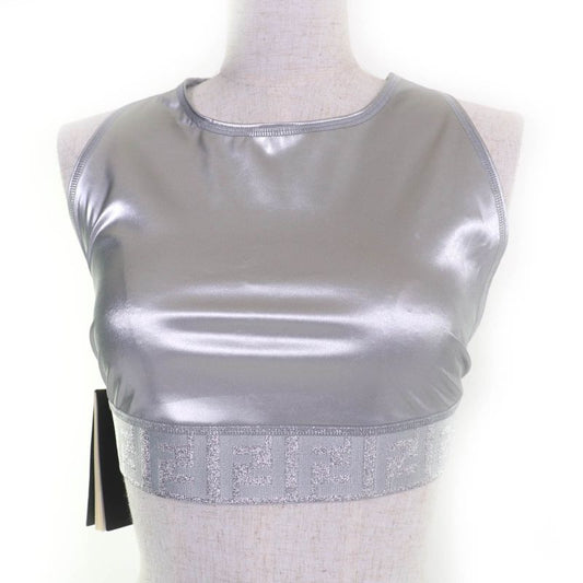 Fendi Faf119 Zucca Pattern FF Logo Tank Top Silver 40 Genuine