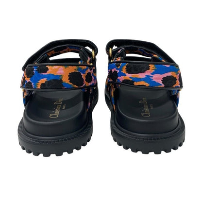Christian Dioract Sandals Shoes Leather Black Multicolor Logo Velcro Strap