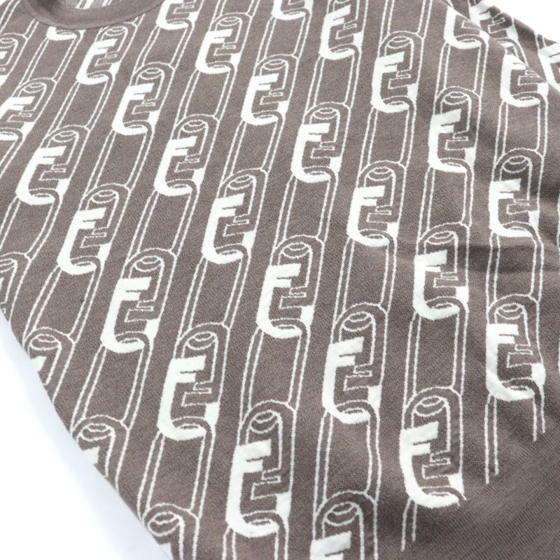 Fendi 2022 Fzx061 100% Virgin Wool FF Logo Orock Chain Allover Pattern Crew