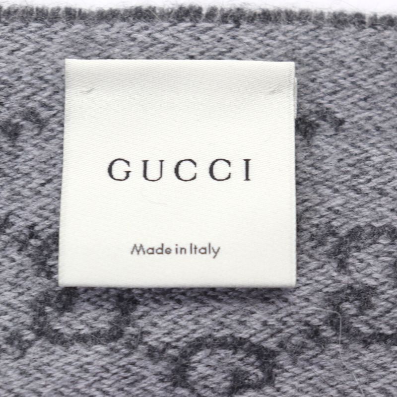 Gucci 391531 Cashmere 50% GG Logo All-over Webline Fringed Scarf Grayish 35 X