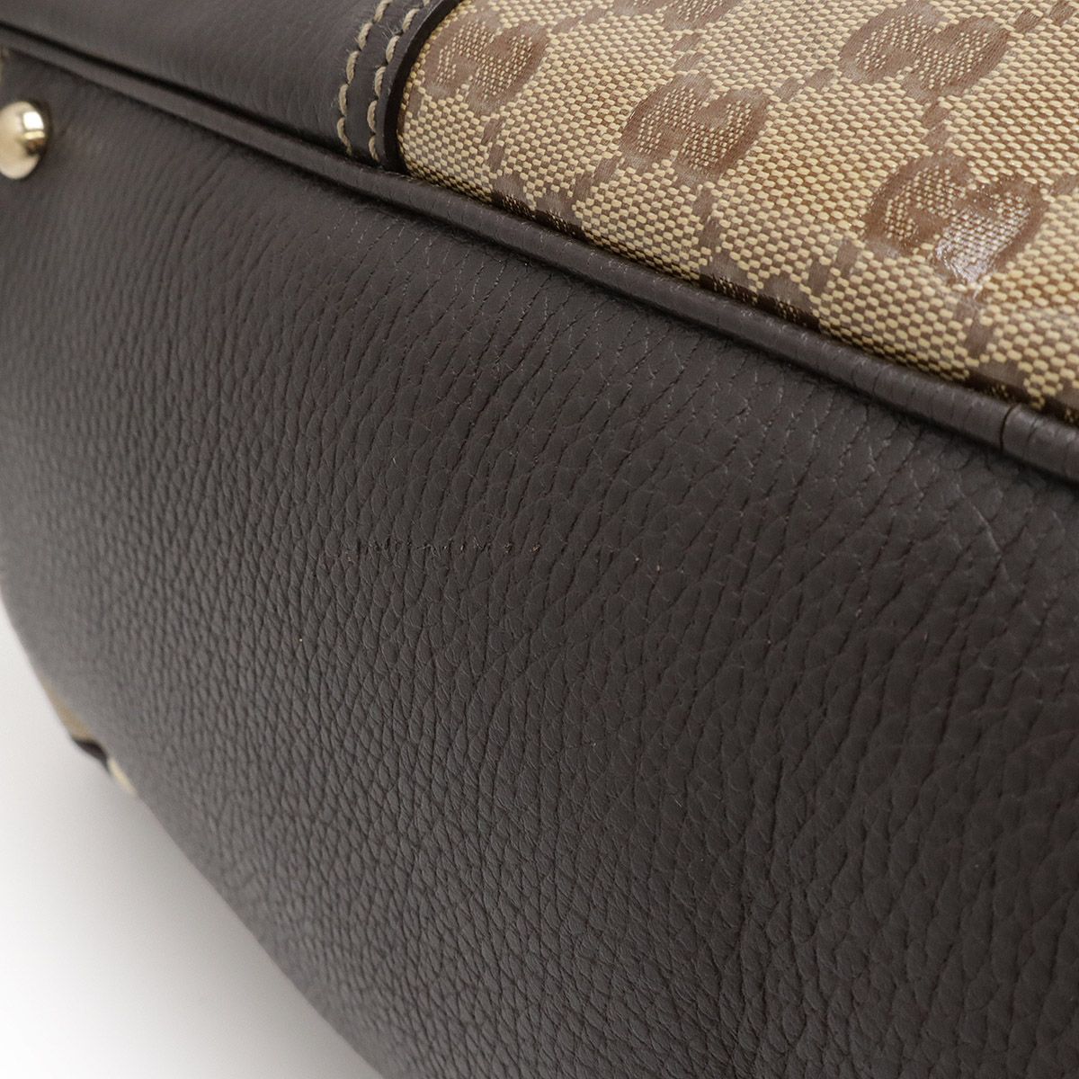 Gucci Sherry Boston Bag Handbag Coated Canvas Leather Khaki Beige Dark Brown