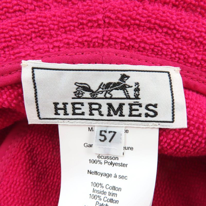 Hermes Davis Hat 100% Cotton Pile Bucket Hat With Logo Patch Shocking Pink 57