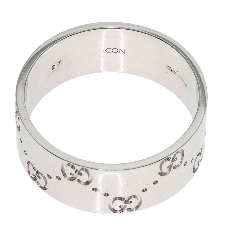 Gucci GG Icon Wide #27 Ring 18K White Gold Men's