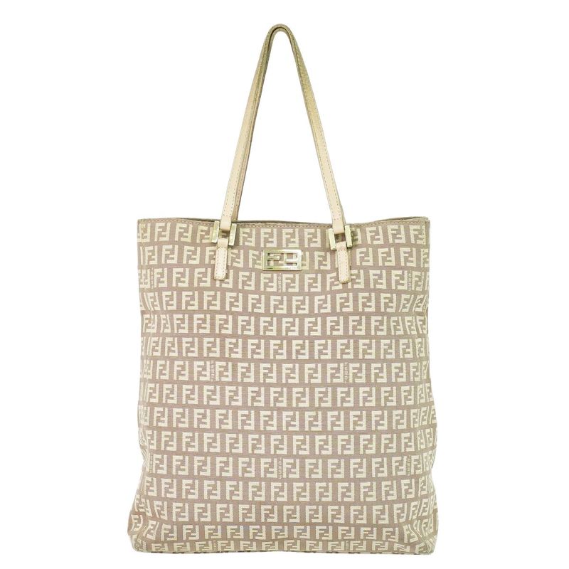 Authentic Fendi Zucchino Tote Handbag Canvas Pink Beige 8bh131 Zucchino Bag