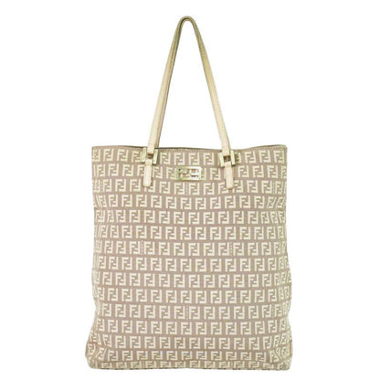Authentic Fendi Zucchino Tote Handbag Canvas Pink Beige 8bh131 Zucchino Bag