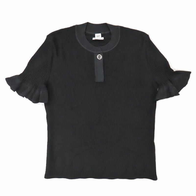 Hermes Short Sleeve Knit Palfrowa Remix Motif H5 H2675 Df0234 Black 38