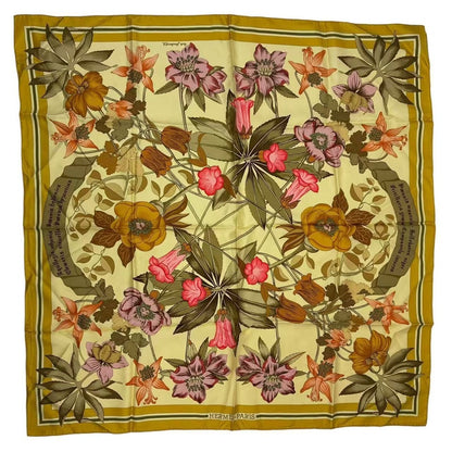 Hermes Scarf Carre 90 Silk Fleurs D'hellade Hellas Flower Yellow