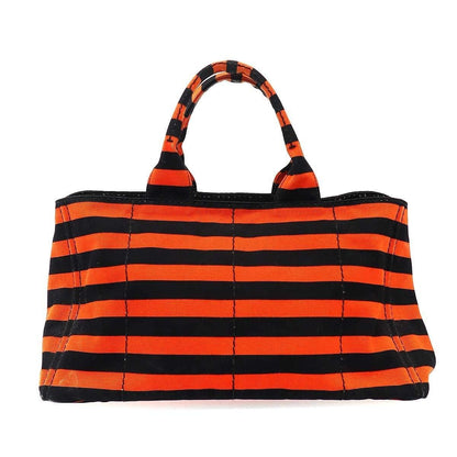 Prada Canapa Border Canvas Tote Red Black