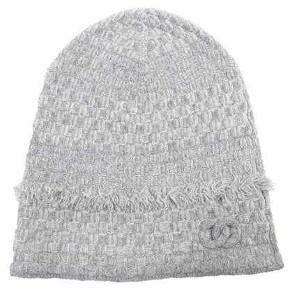 Chanel 16 B Cashmere Coco Mark Fringe Design Lame Thread Beanie Knit Cap
