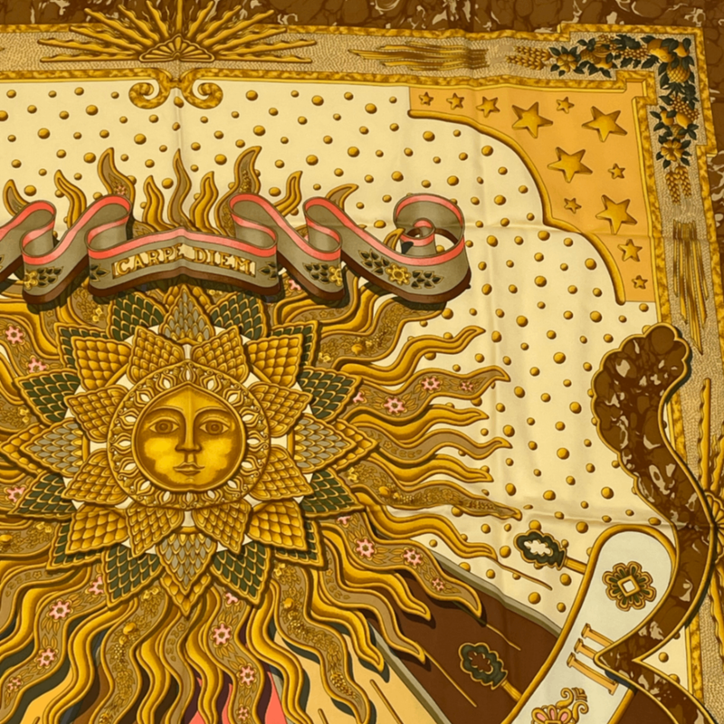 Hermes Scarf Carre 90 Silk Carpe DIEM Enjoy The Day Pick The Day Sun Constellati