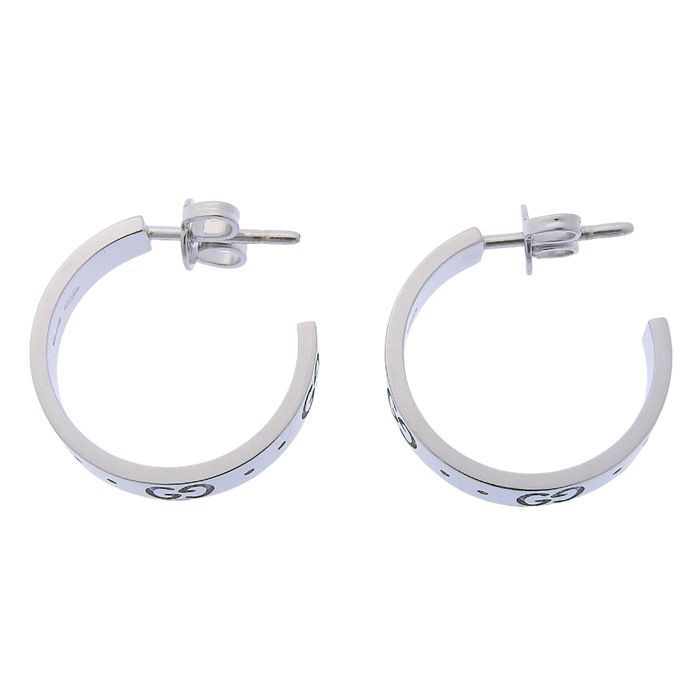 Gucci Icon GG Logo Hoop Earrings 18K White Gold 750 White Gold Earring Accessori