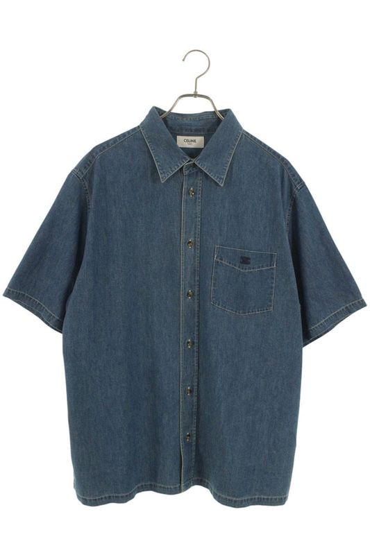 Celine 25AW Rc07k208i Cotton Denim Short Sleeve Shirt Men's L