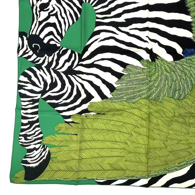 Hermes Carre 90 Zebra Pegasus Scarf Green Silk