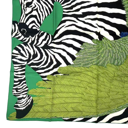 Hermes Carre 90 Zebra Pegasus Scarf Green Silk