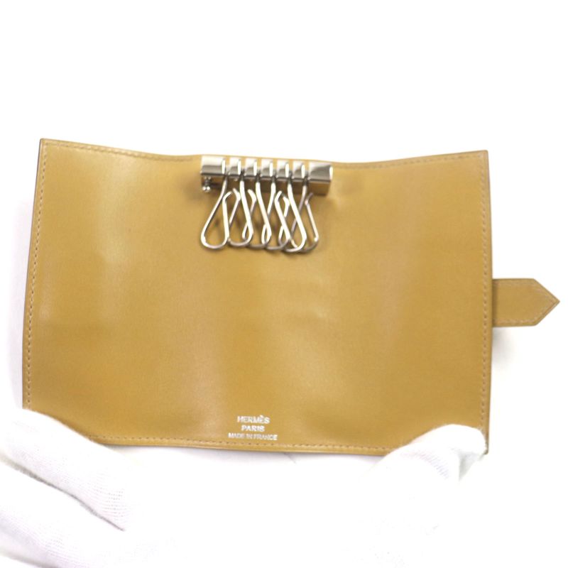 Hermes Bearn Craft Silver Hardware 6-ribbon Box Calf Leather Key Case L
