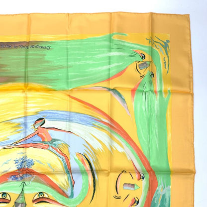 Hermes Carre 90 Smiles In Third Millenary Yellow X Multicolor Scarf 100% Silk