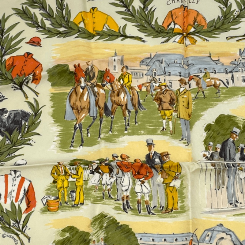 Hermes Scarf Chantilly Racetrack Silk White And Multicolor