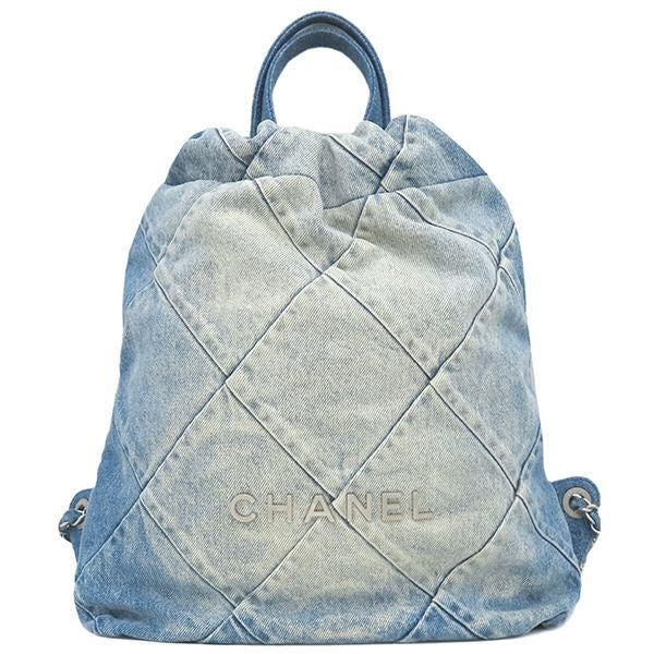 Chanel Backpack Daypack 22 Denim Blue Matte Silver Hardware