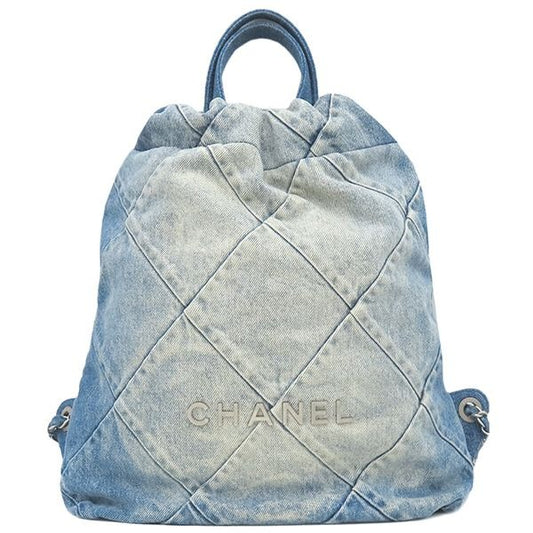 Chanel Backpack Daypack 22 Denim Blue Matte Silver Hardware