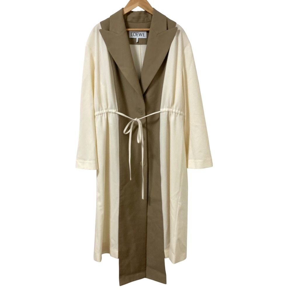 Loewe Two Tone Bi Material Waist Shirt Ring Long Coat 36