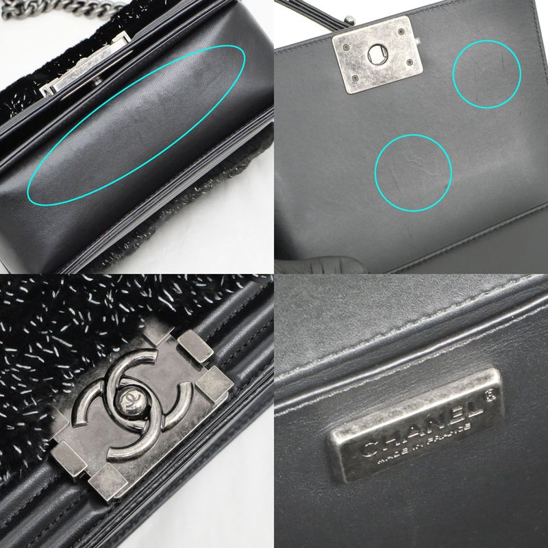 Chanel Beautiful Chanel Chain Shoulder Bag Orirag Rabbit Fur Lamb Black