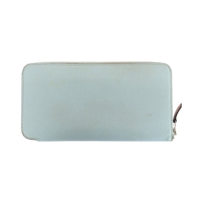 Hermes Azap Silk in Long Light Blue Silver Veau Wallet