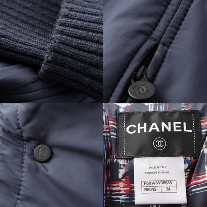 Chanel 14AW Wool Ribbed Knit Switch Down Jacket Coat Outerwear P50141 Navy 34