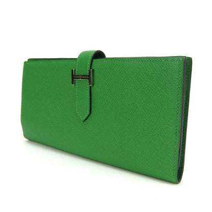 Hermes Long Wallet Bearn Souffle Vaux Epson Bamboo Green Silver Hardware Bifold