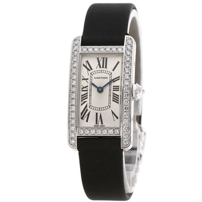 Cartier Tank American SM Bezel Diamond Watch 18K White Gold Satin X