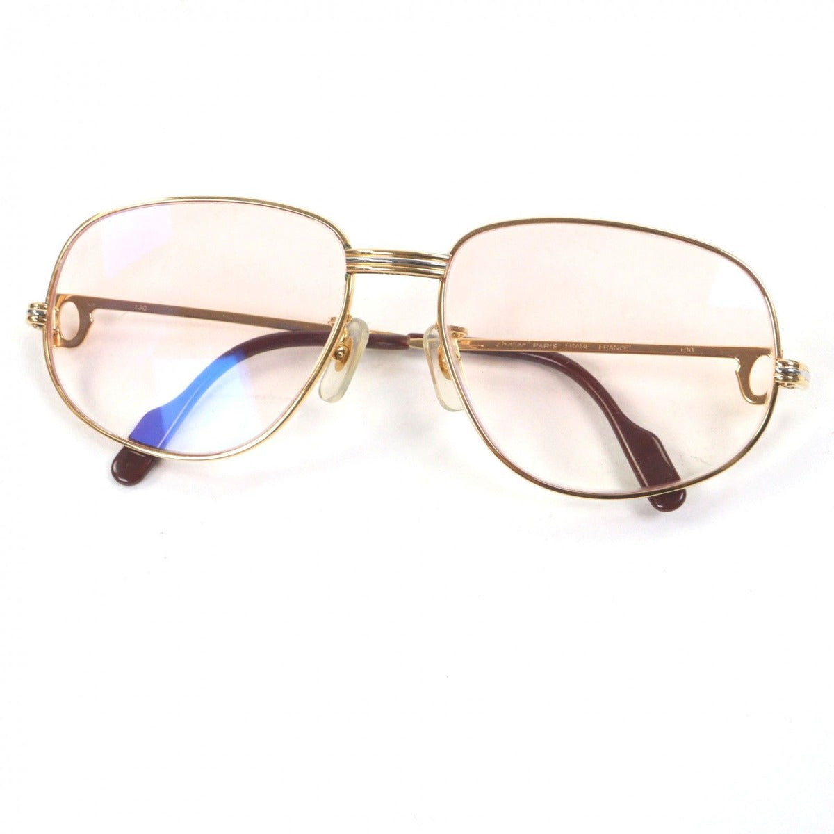 Cartier Vintage Trinity Logo Eyewear Sunglasses Gold Bordeaux Lens Pink