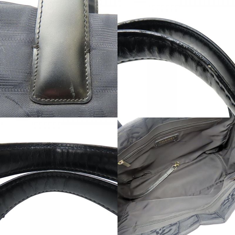 Chanel Tote Bag New Travel Line Coco Mark Jacquard Nylon Leather Black Gold