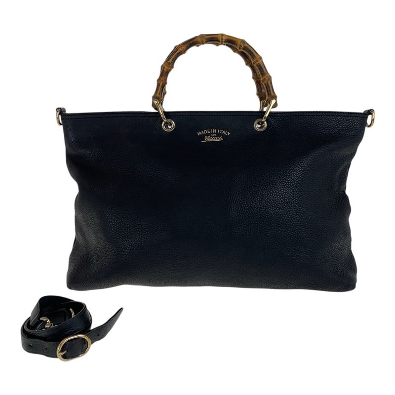 Gucci Bamboo Black Gold Hardware Leather 323664 Tote Bag Shoulder Bag 2WAY