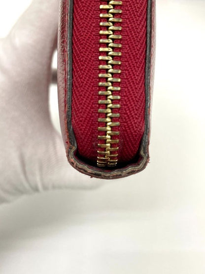Gucci 308005 Leather Round Zip Wallet Long Red Made In Italy