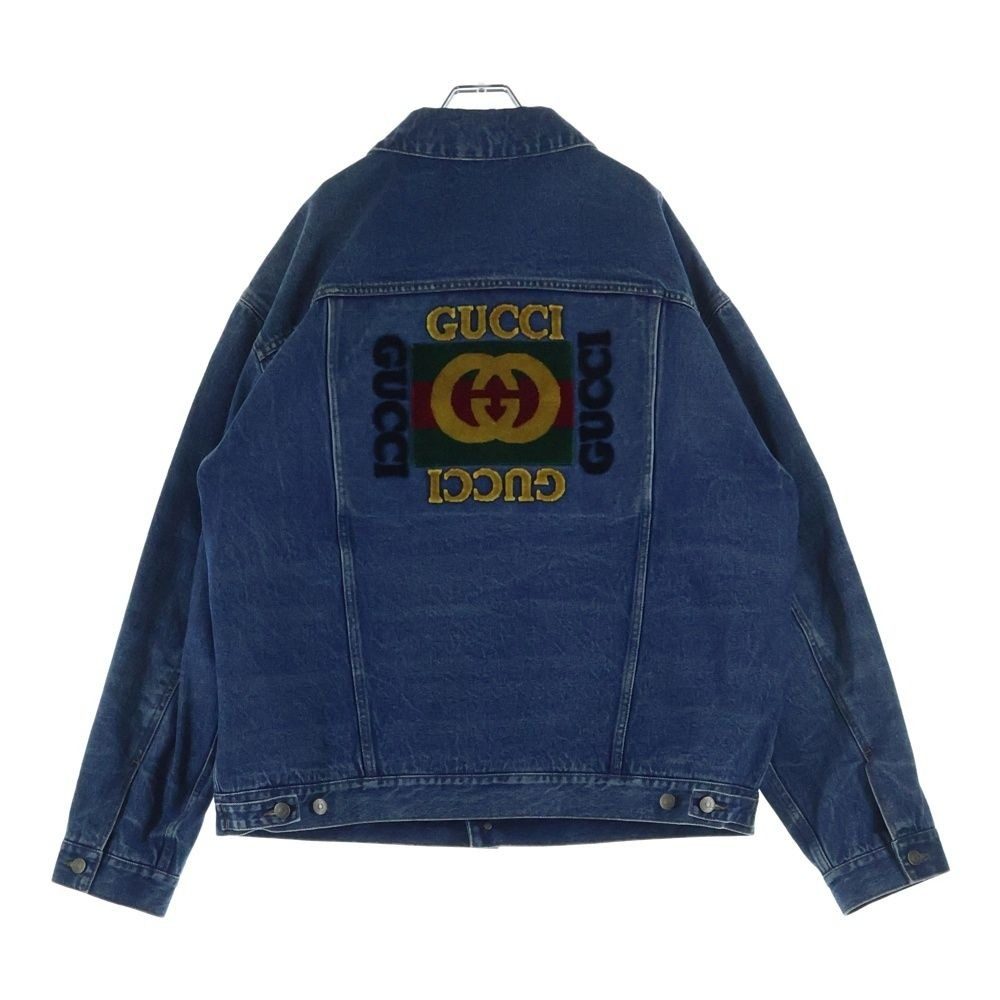 Gucci GG Logo Checkered Liner with Patch Oversize Denim Jacket Indigo
