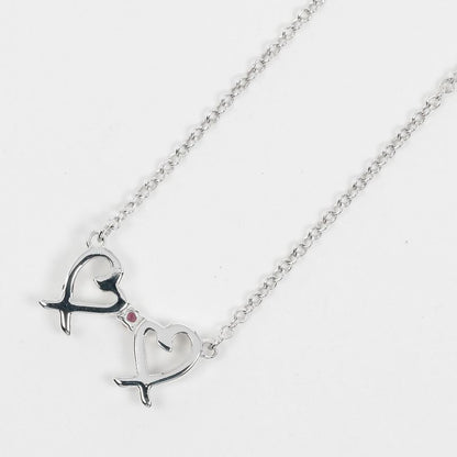 Tiffany & Co Double Rubbing Heart 925 Silver And Pink Sapphire Ladies 1.38g