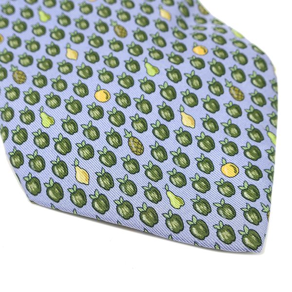 Hermes Necktie Apple Fruit 9cm (3.54in) Silk Blue and Green Blue Light Blue All