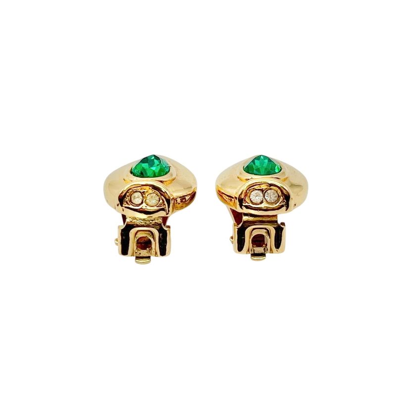 Christian DIOR Earring Vintage Rhinestone Green