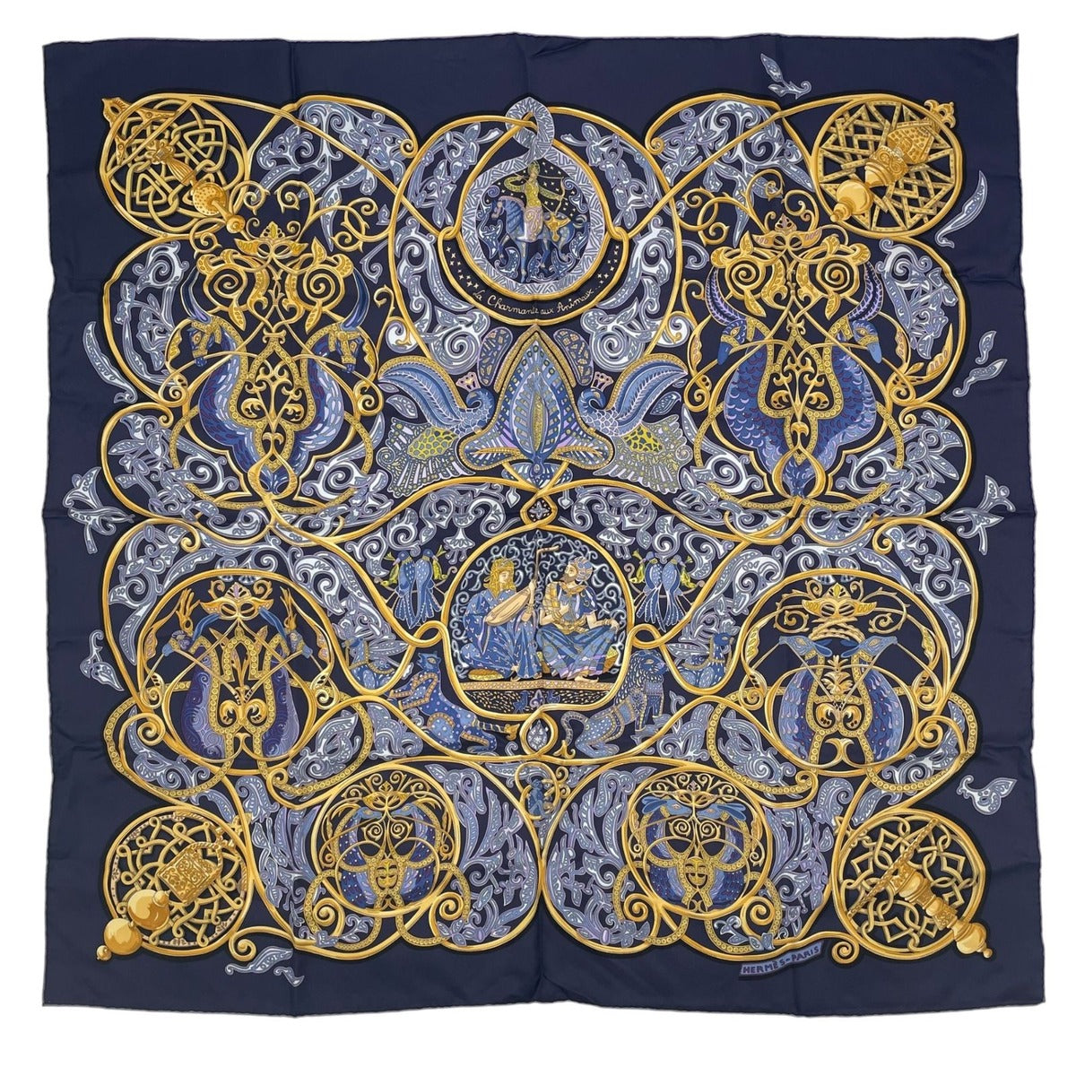 Hermes Scarf Silk Carre 90 la Charmante Aux Animaux Animal Paradise Purple