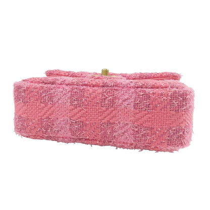 Chanel Chain Shoulder Bag Pink Gold Tweed Quilted Mini Flap — view 3