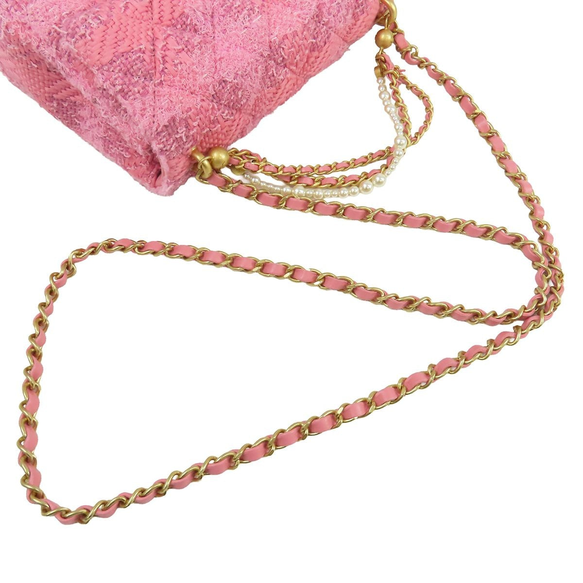 Chanel Chain Shoulder Bag Pink Gold Tweed Quilted Mini Flap — view 5