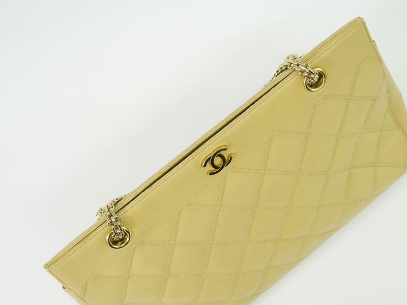 Authentic Chanel Coco Mark Chain Shoulder Bag Tote Leather Beige Coco Mark Bag