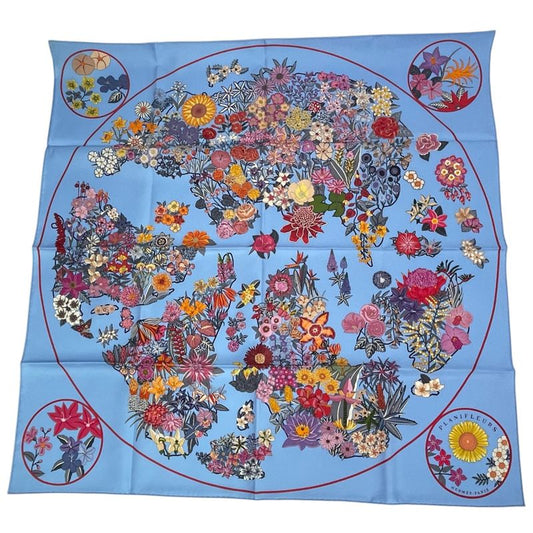 Hermes Scarf 2023 Carre 90 Planifleurs Silk Blue With Box