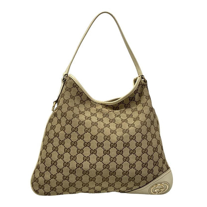 Gucci Shoulder Bag GG Pattern New Britt Dark Brown Beige Ivory Leather