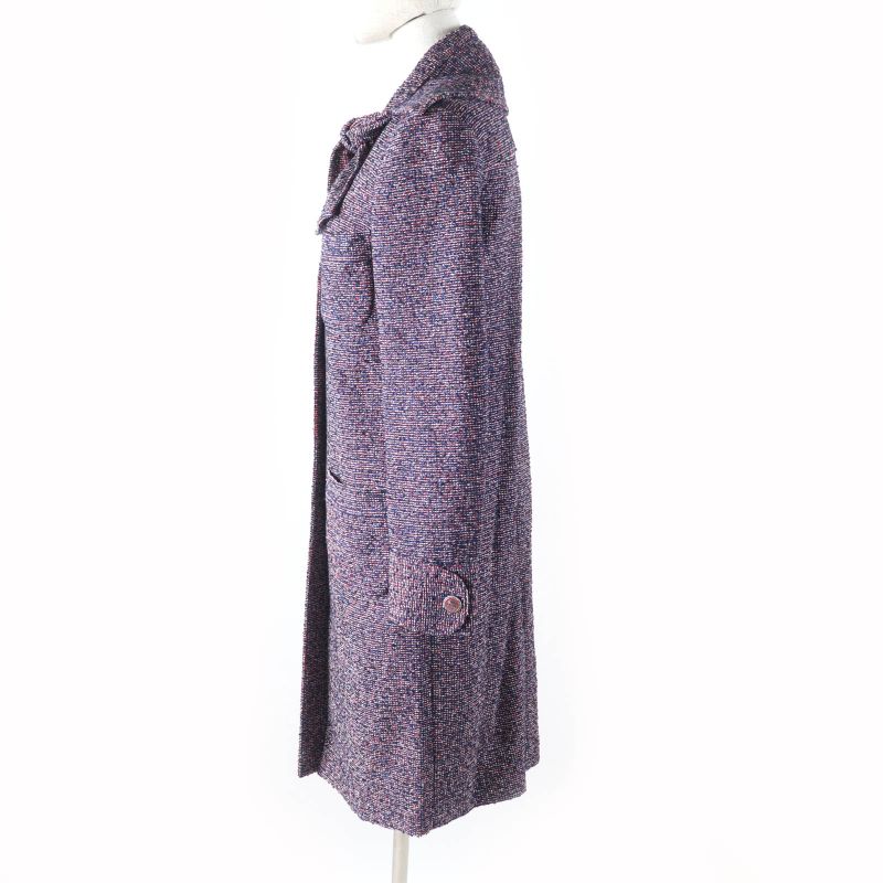 CHANEL 16P P53413 Bar Tie Cotton Tweed Coat With Coco Mark Buttons Multi 34